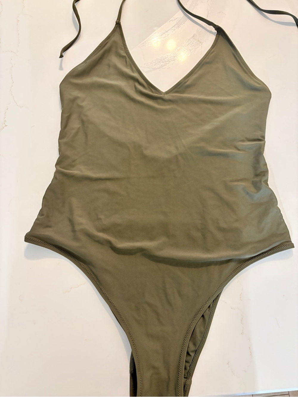 H&M Olive One-Piece Bodysuit with V-Neck and Thin Straps